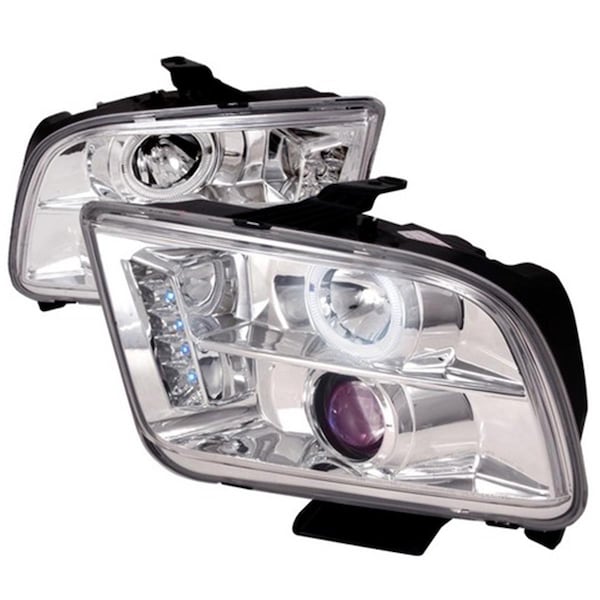 Overtime Halo LED Projector Headlight for 05 to 09 Ford Mustang- Chrome - 11 x 18 x 25 in. OV3185840 - main